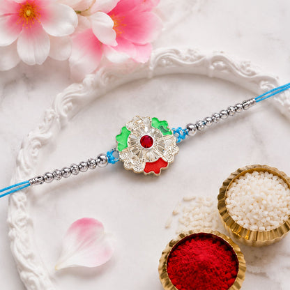Silver Meenakari Floral Rakhi with Beads for Brother