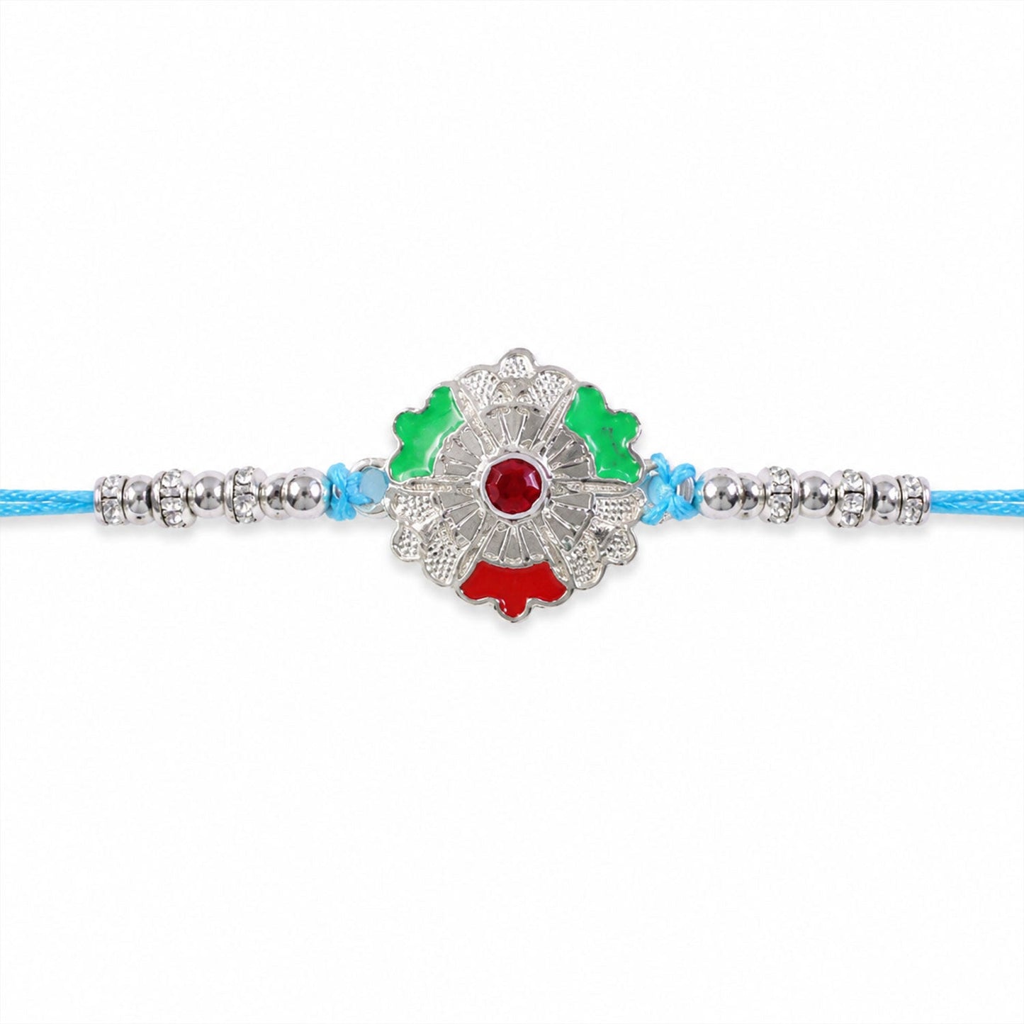 Silver Meenakari Floral Rakhi with Beads for Brother