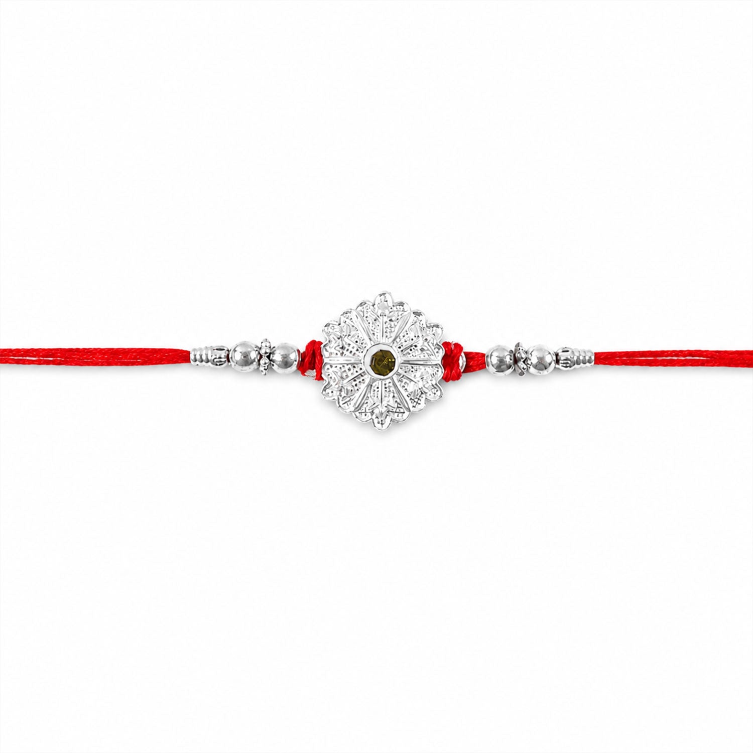 Oxidised Silver Mandala Rakhi with Green Stone for Brother
