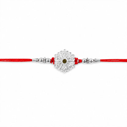 Oxidised Silver Mandala Rakhi with Green Stone for Brother