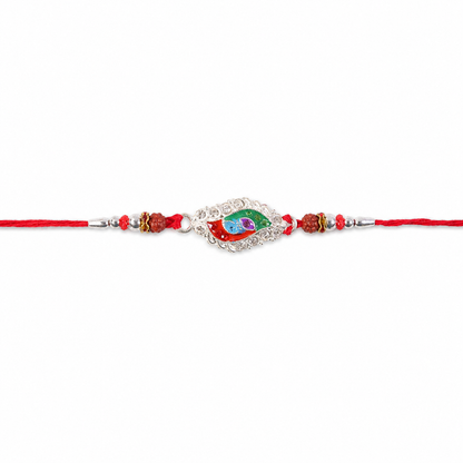 Silver Meenakari Marquise Rakhi with Beads for Brother