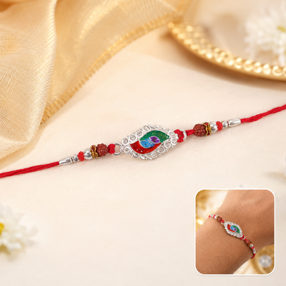 Silver Meenakari Marquise Rakhi with Beads for Brother