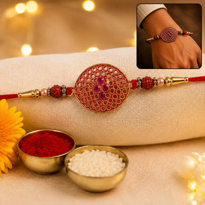 Stylish Meenakari Oval Kundan Rakhi with Beads for Brother