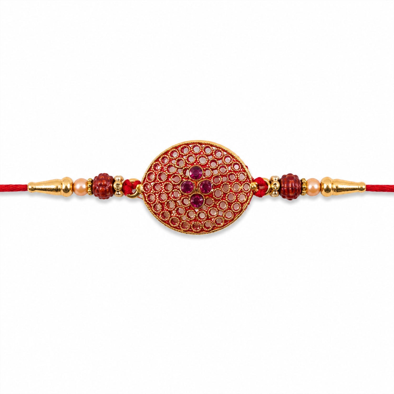 Stylish Meenakari Oval Kundan Rakhi with Beads for Brother