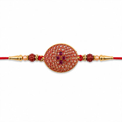 Stylish Meenakari Oval Kundan Rakhi with Beads for Brother