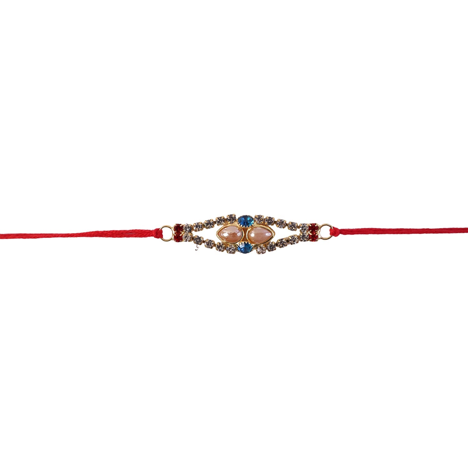 Royal Pearl & AD Stone Rakhi with Blue & Red Stones for Brother