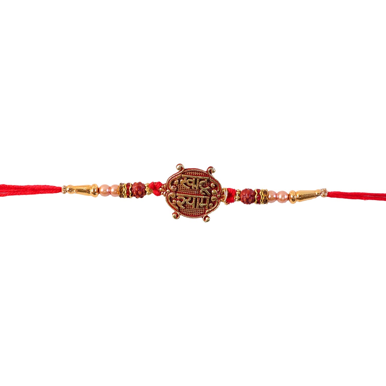 Khatu Shyam Antique Maroon Meenakari Pendant Rakhi with Rudraksha Beads