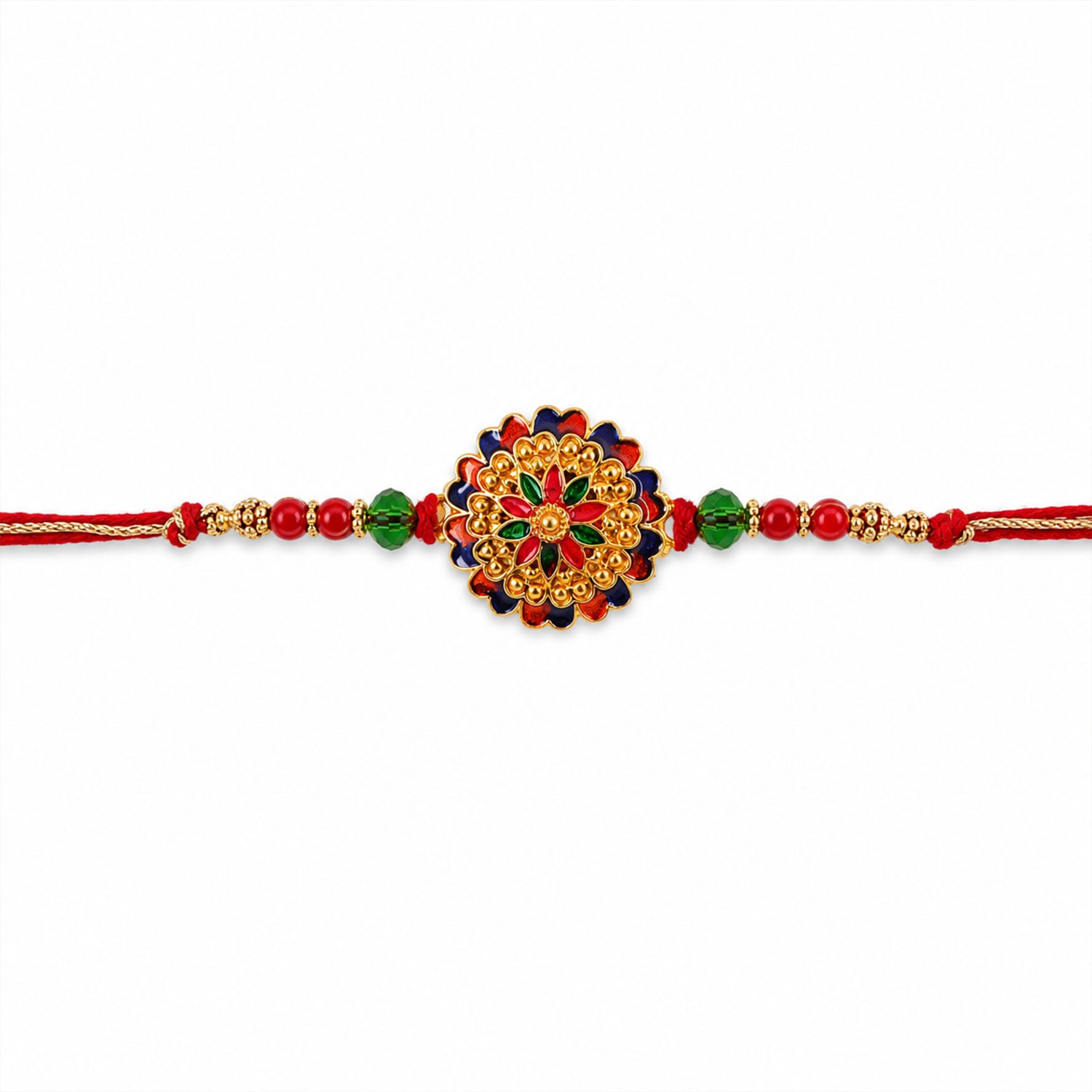 Multicolour Floral Meenakari Round Rakhi with Crystal Beads