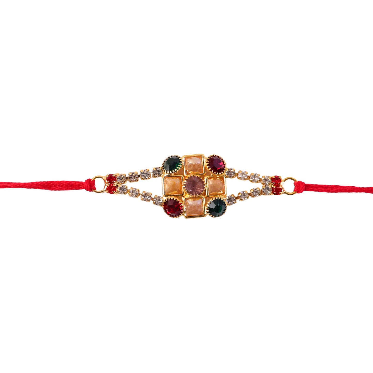 Navratna Kundan Stone Studded Rakhi with AD Border