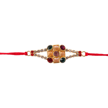 Navratna Kundan Stone Studded Rakhi with AD Border