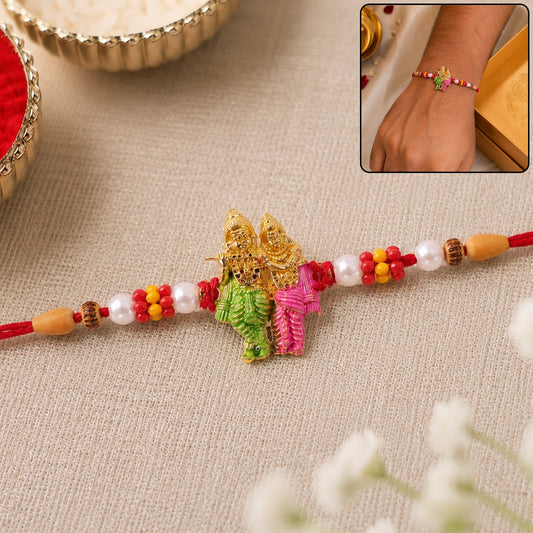 Lord Ganesha Rakhi with Pearls & Multicolour Beads