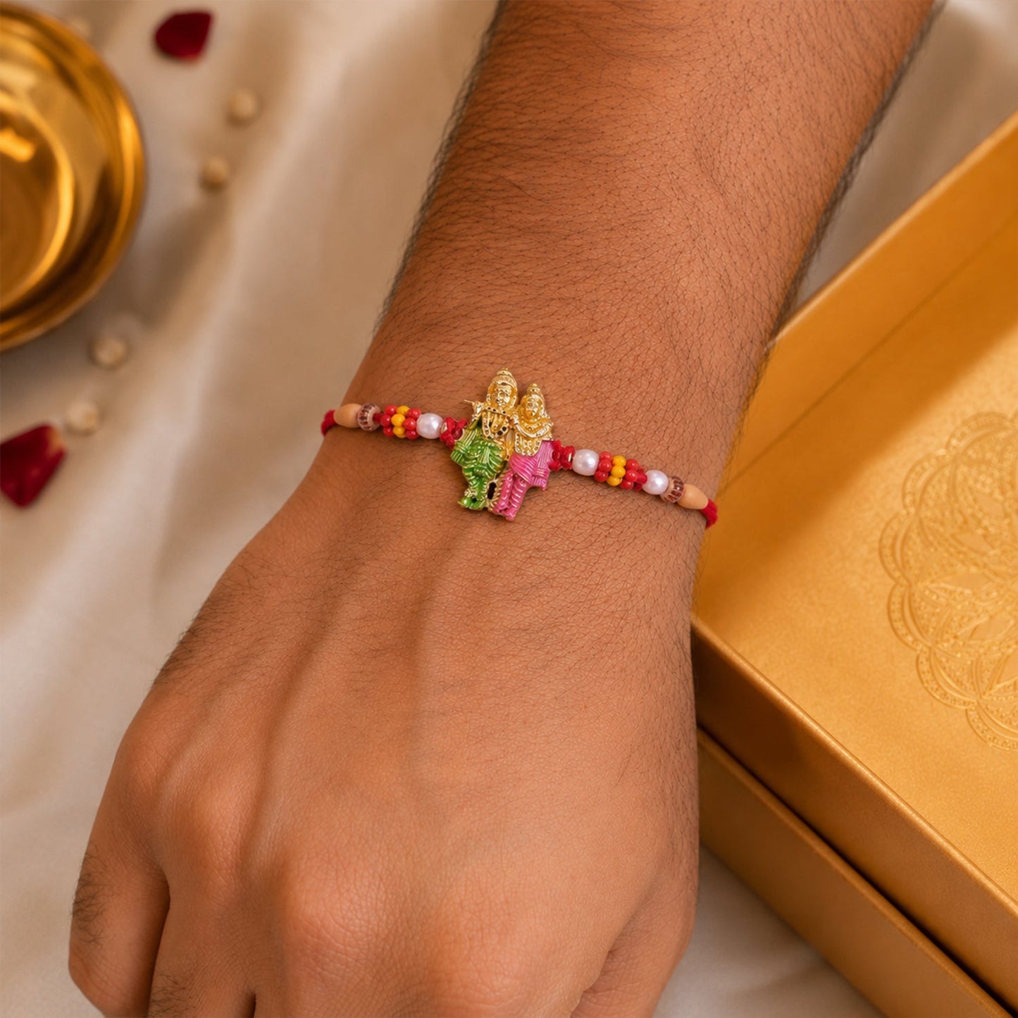 Lord Ganesha Rakhi with Pearls & Multicolour Beads