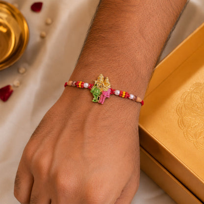 Lord Ganesha Rakhi with Pearls & Multicolour Beads