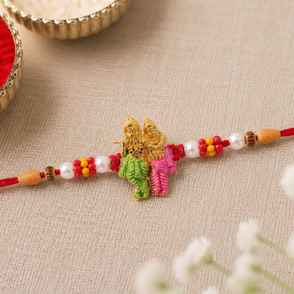 Lord Ganesha Rakhi with Pearls & Multicolour Beads