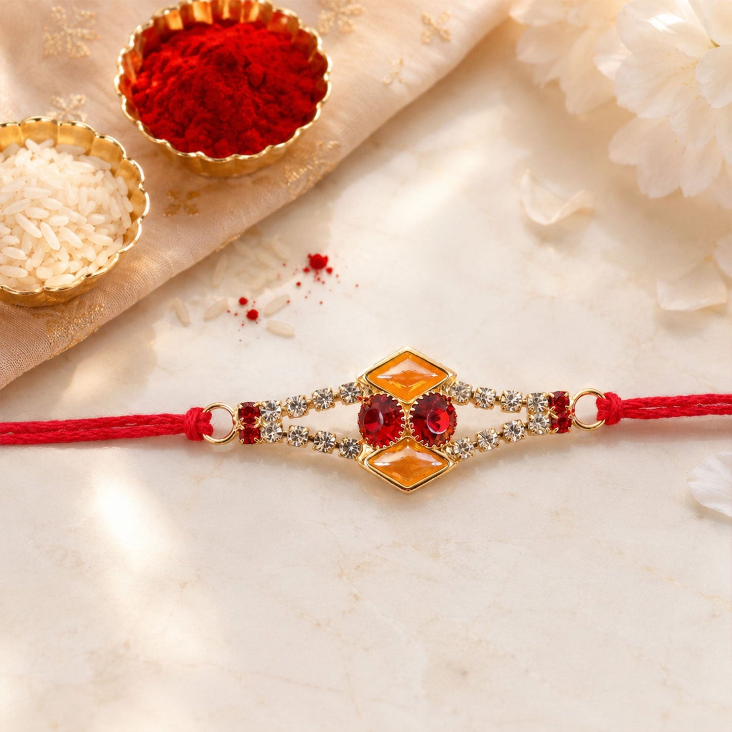 Topaz Kundan Stone Rakhi with American Diamonds