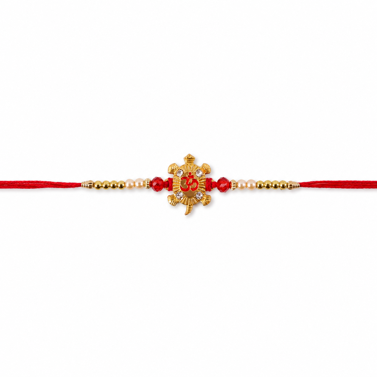 Petite Red Meenakari Round Rakhi with AD Chain