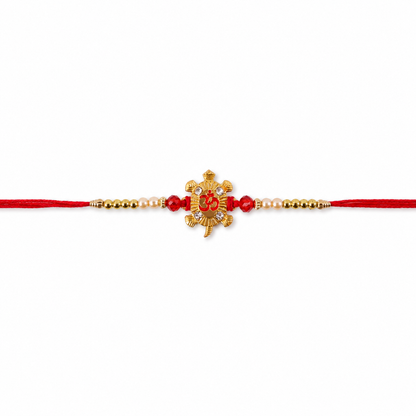 Petite Red Meenakari Round Rakhi with AD Chain