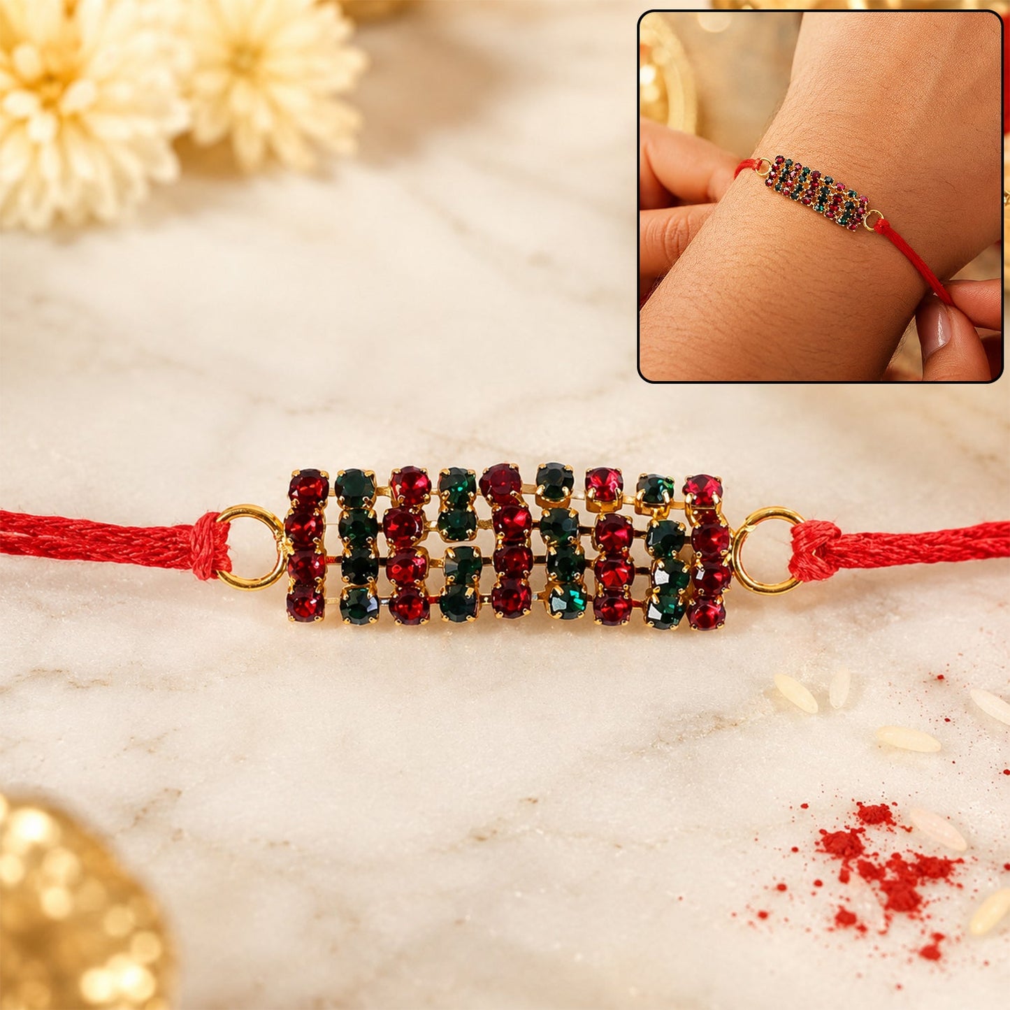 Sparkling Multicolour Crystal Bar Rakhi