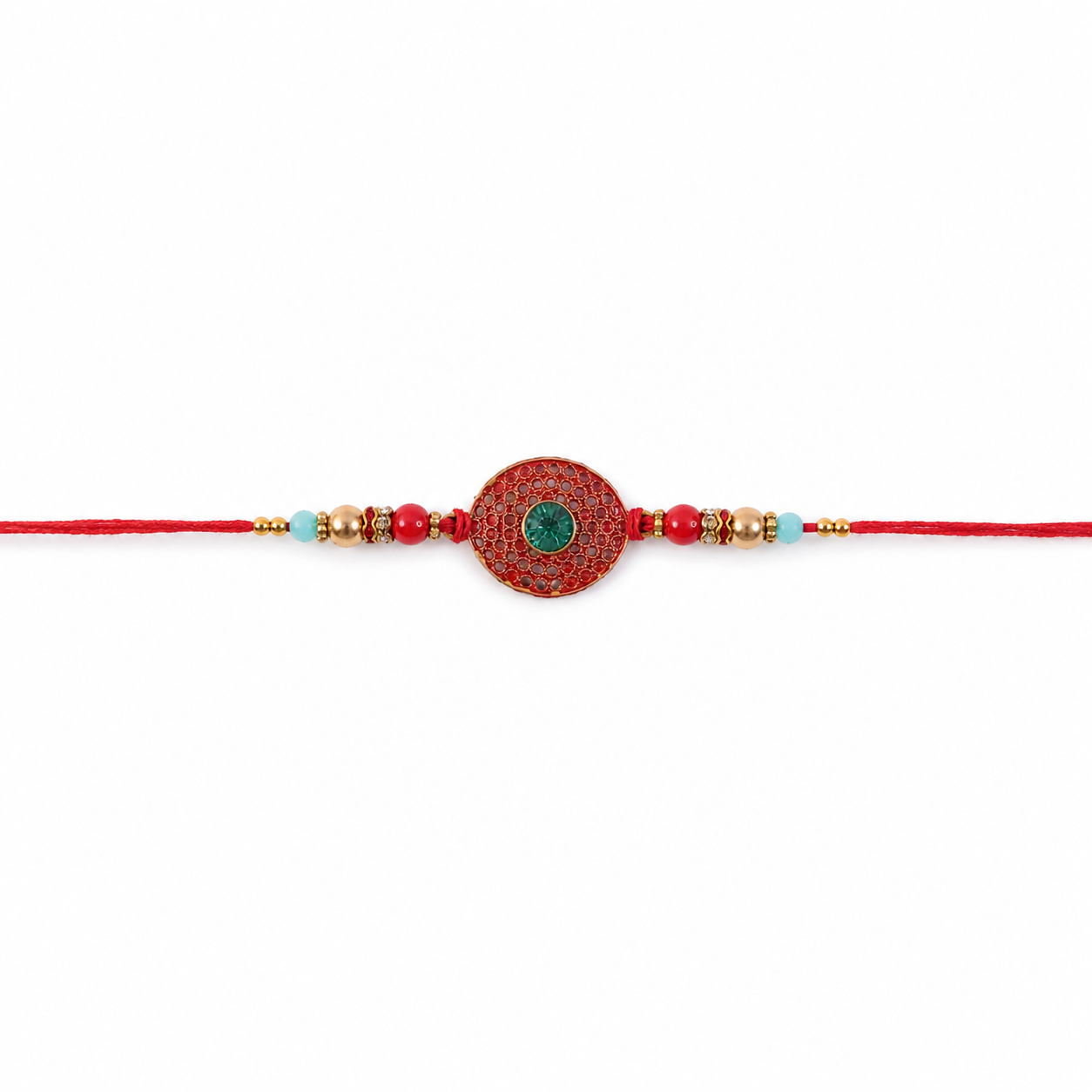 Bohemian Turquoise & Red Beaded Disc Rakhi
