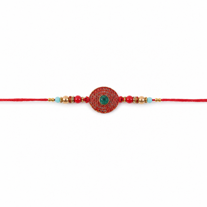Bohemian Turquoise & Red Beaded Disc Rakhi