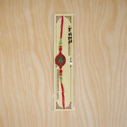 Bohemian Turquoise & Red Beaded Disc Rakhi