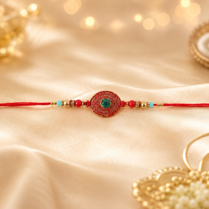 Bohemian Turquoise & Red Beaded Disc Rakhi