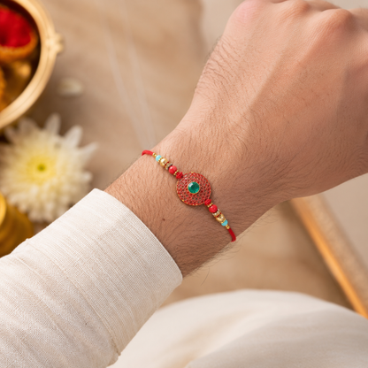 Bohemian Turquoise & Red Beaded Disc Rakhi