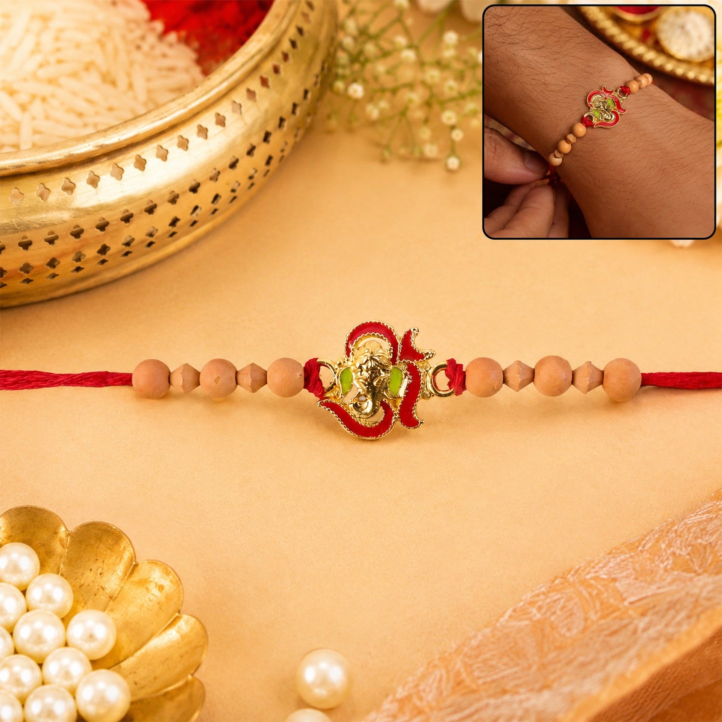 Lord Ganesha Sandalwood (Chandan) Bead Rakhi