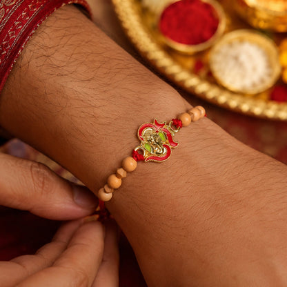 Lord Ganesha Sandalwood (Chandan) Bead Rakhi