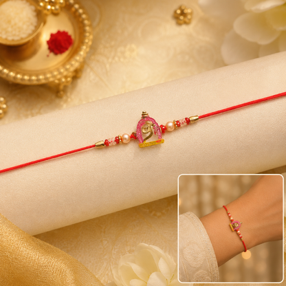 Petite Pink Meenakari Idol Rakhi with Pearl Beads