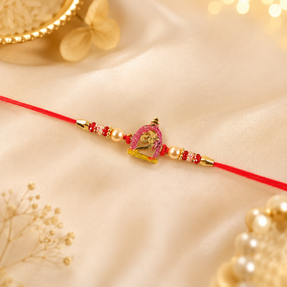 Petite Pink Meenakari Idol Rakhi with Pearl Beads