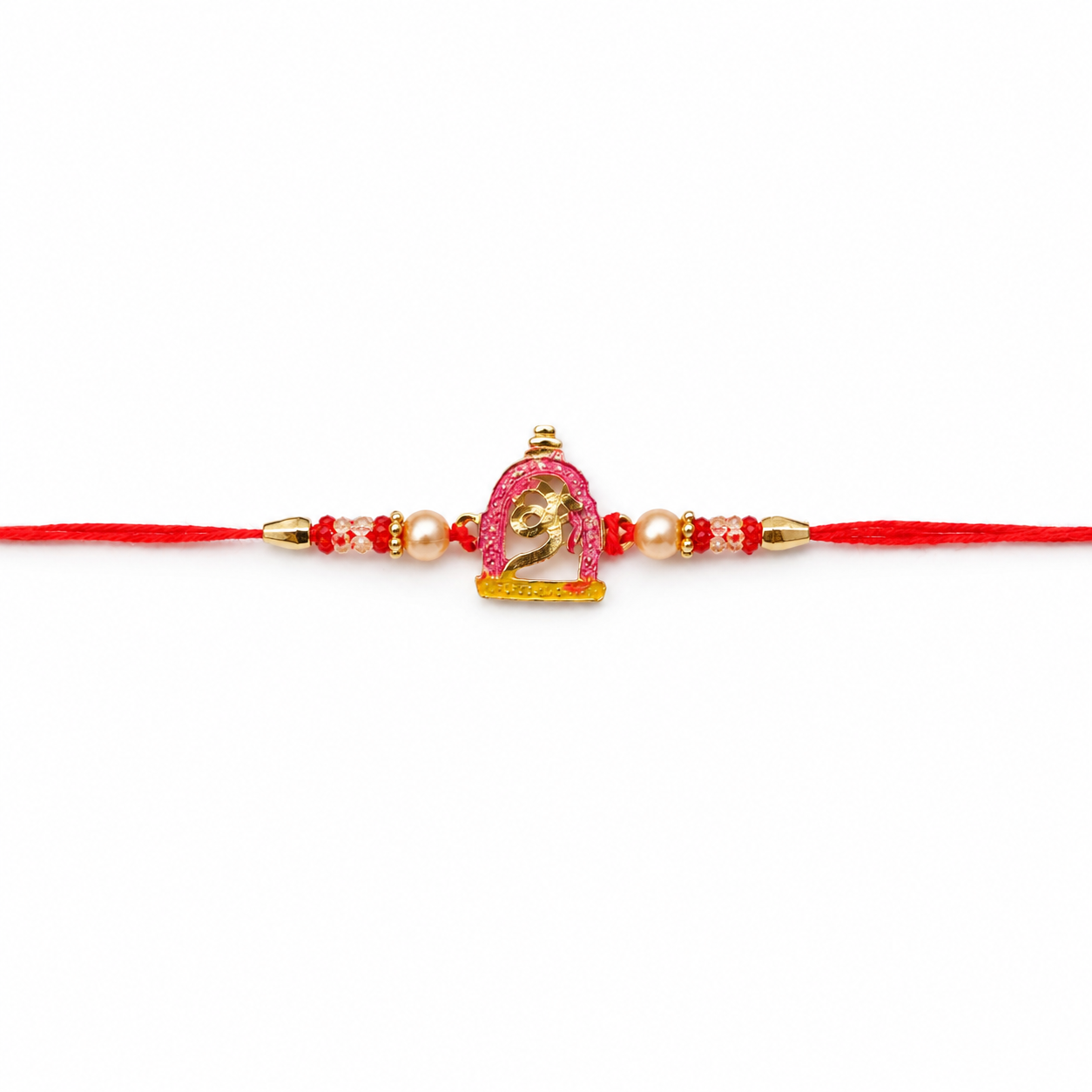 Petite Pink Meenakari Idol Rakhi with Pearl Beads