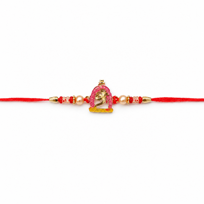 Petite Pink Meenakari Idol Rakhi with Pearl Beads