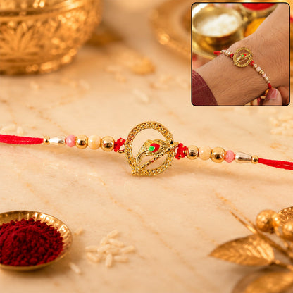 Golden Peacock Spiral Rakhi with Beads