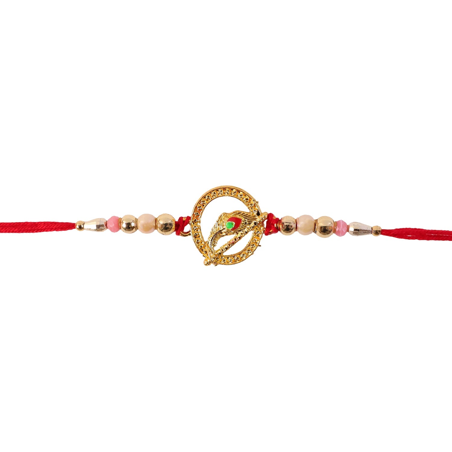 Golden Peacock Spiral Rakhi with Beads