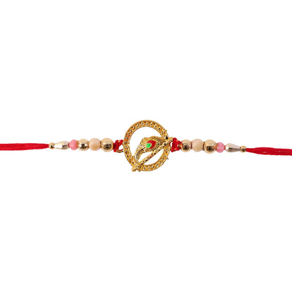 Golden Peacock Spiral Rakhi with Beads