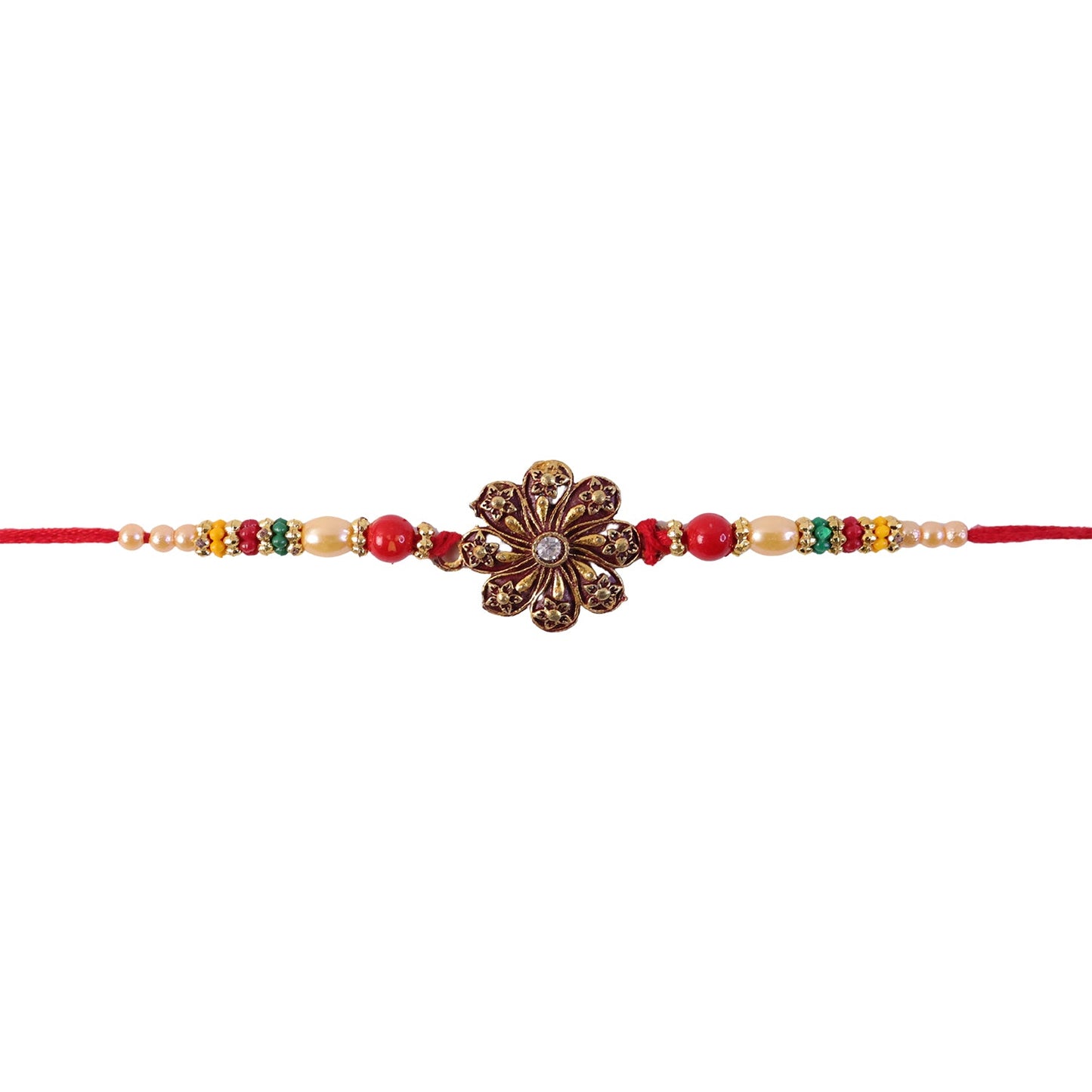 Antique Oxidised Floral Rakhi with Multicolour Beads