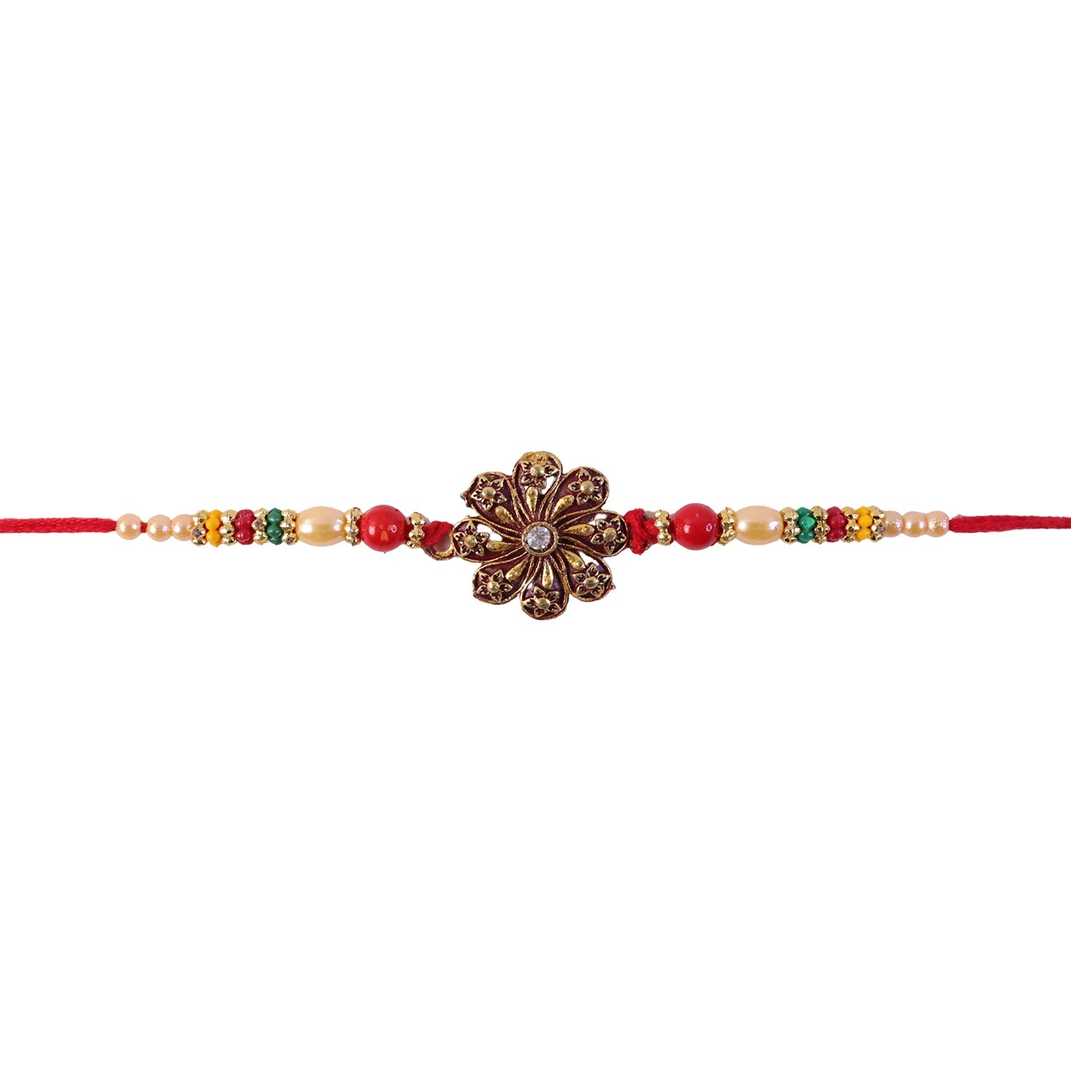 Antique Oxidised Floral Rakhi with Multicolour Beads