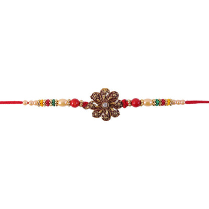 Antique Oxidised Floral Rakhi with Multicolour Beads