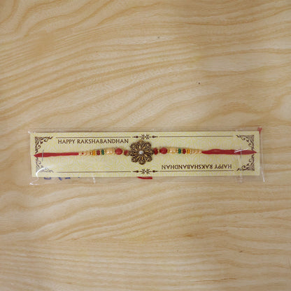 Antique Oxidised Floral Rakhi with Multicolour Beads