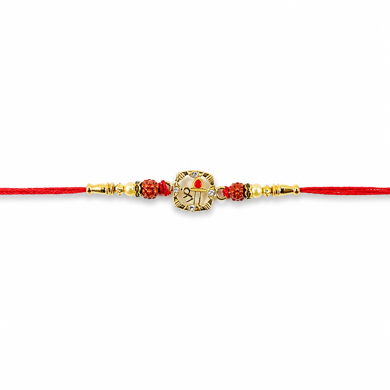 Rudraksha Rakhi with Golden Floral Ring