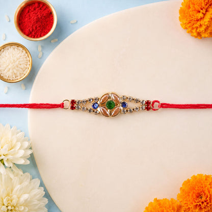 Blue & Green Kundan Floral Rakhi with American Diamonds