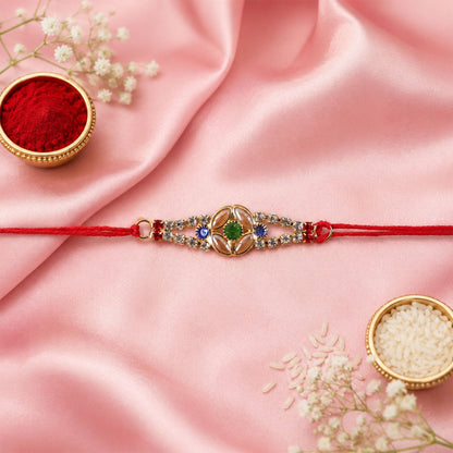 Blue & Green Kundan Floral Rakhi with American Diamonds