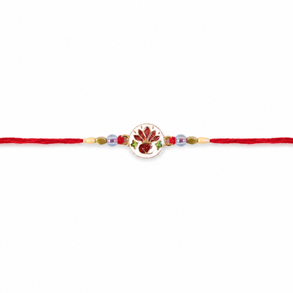 Hand-Painted Ceramic Floral Rakhi with Red Beads