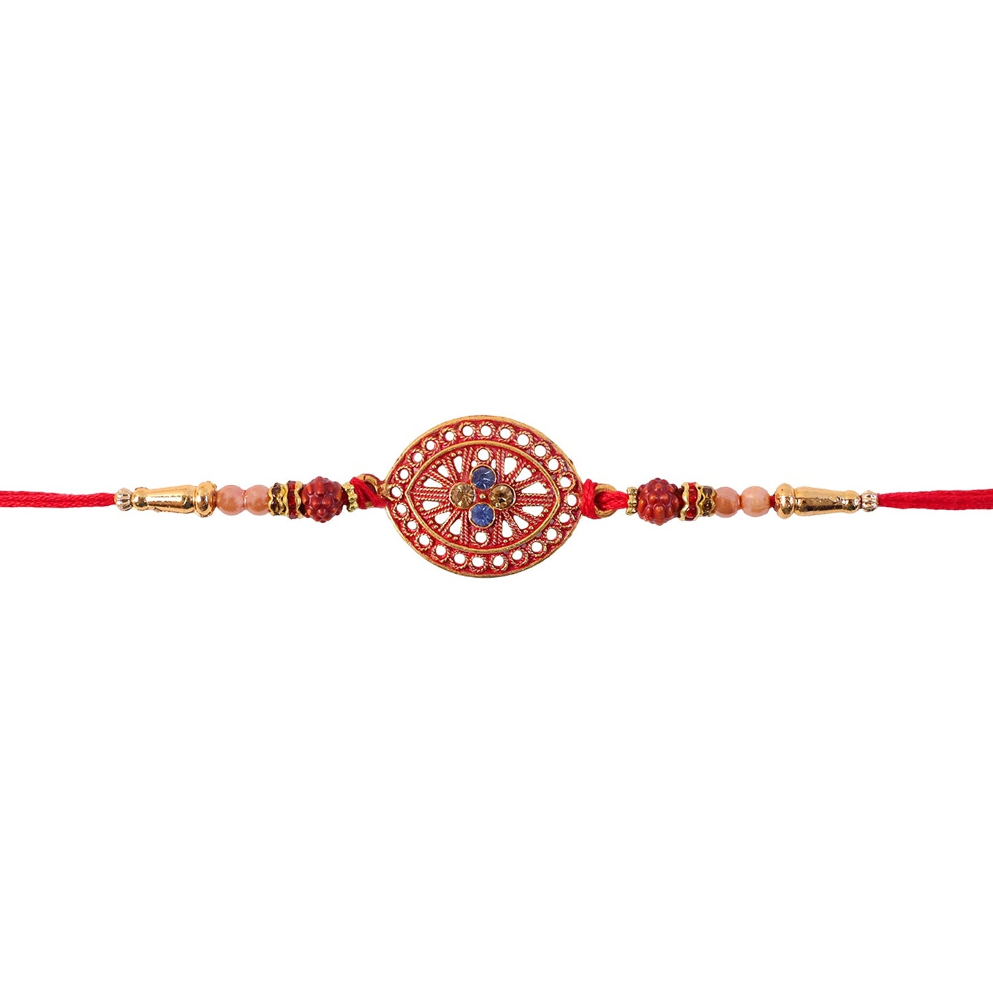 Red Meenakari Mandala Rakhi with Rudraksha Beads