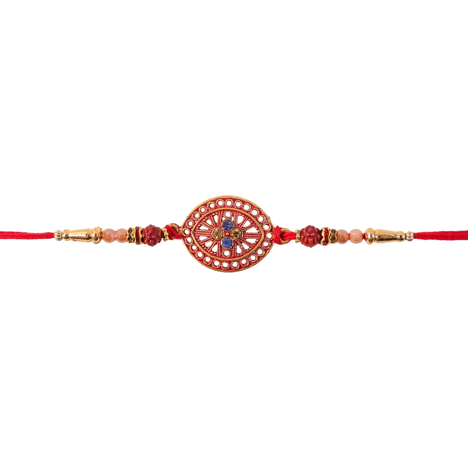 Red Meenakari Mandala Rakhi with Rudraksha Beads