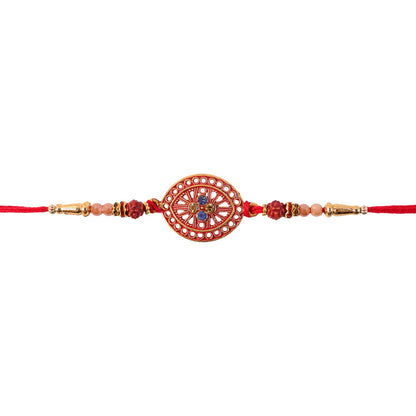 Red Meenakari Mandala Rakhi with Rudraksha Beads