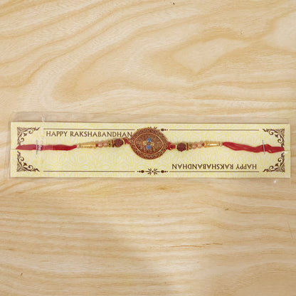 Red Meenakari Mandala Rakhi with Rudraksha Beads