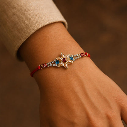 Star-Shaped Kundan Rakhi with Pearls & Red Stone