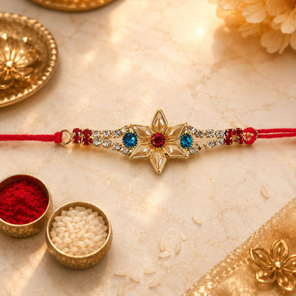 Star-Shaped Kundan Rakhi with Pearls & Red Stone